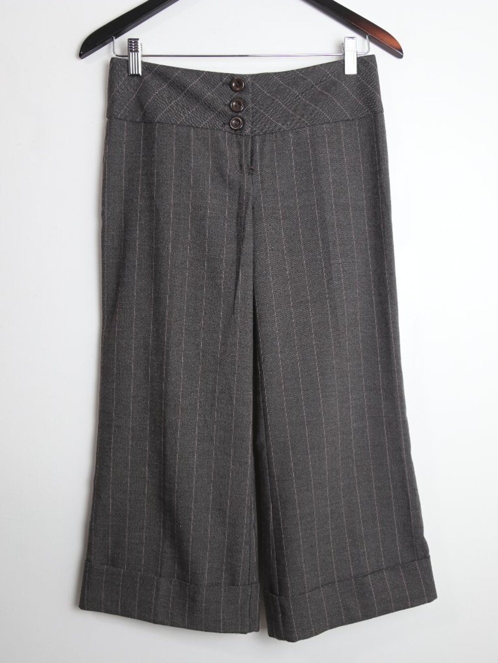 Seduction Wide Leg Cropped Striped Dress Pants Brown Size Small